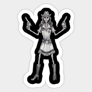 Cowgirl skull two guns day of the dead. Sticker